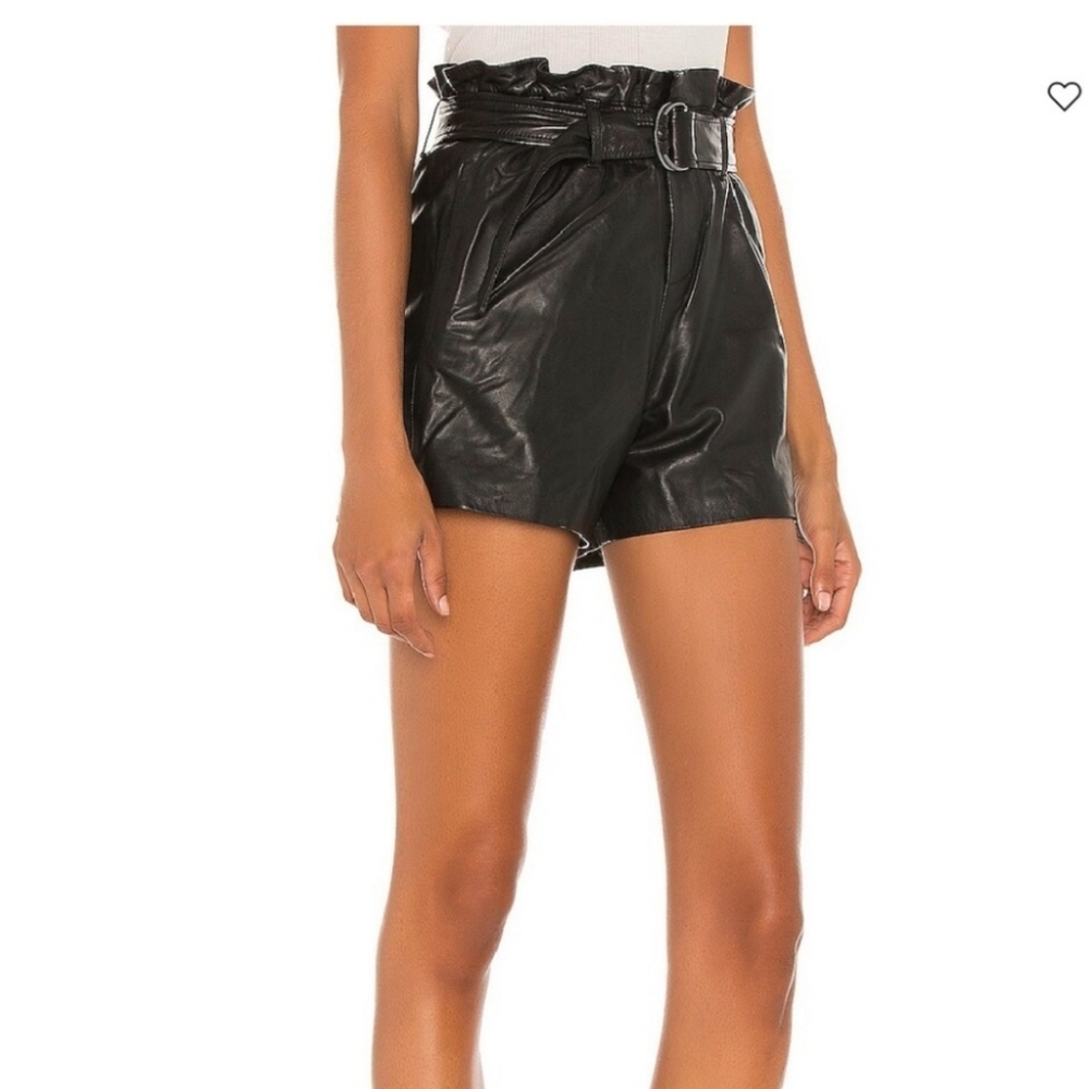 NWT Allsaints Erica Leather Paperbag Shorts Size 6 - Picture 2 of 14